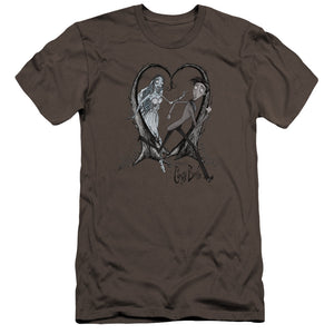 AN OFFCIALLY LICENSED CORPSE BRIDE RUNAWAY GROOM MEN'S PREMIUM SLIM FIT T-SHIRT CHARCOAL