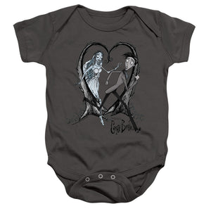 AN OFFCIALLY LICENSED CORPSE BRIDE RUNAWAY GROOM BABY BODYSUIT CHARCOAL