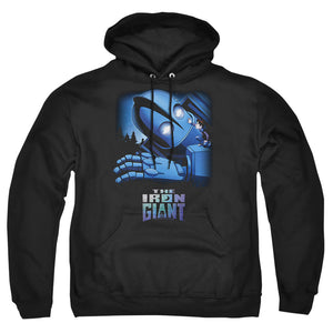 AN OFFCIALLY LICENSED IRON GIANT GIANT AND HOGARTH ADULT UNISEX PULLOVER HOODIE BLACK