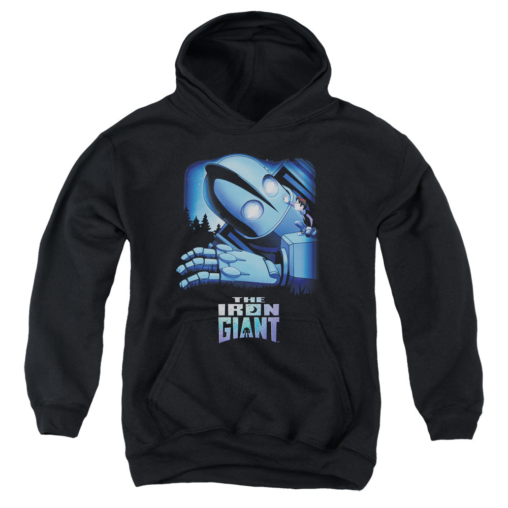 AN OFFCIALLY LICENSED IRON GIANT GIANT AND HOGARTH YOUTH HOODIE BLACK