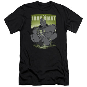 AN OFFCIALLY LICENSED IRON GIANT HELPING HAND MEN'S PREMIUM SLIM FIT T-SHIRT BLACK