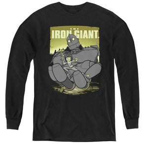 AN OFFCIALLY LICENSED IRON GIANT HELPING HAND YOUTH LONG SLEEVE T-SHIRT BLACK