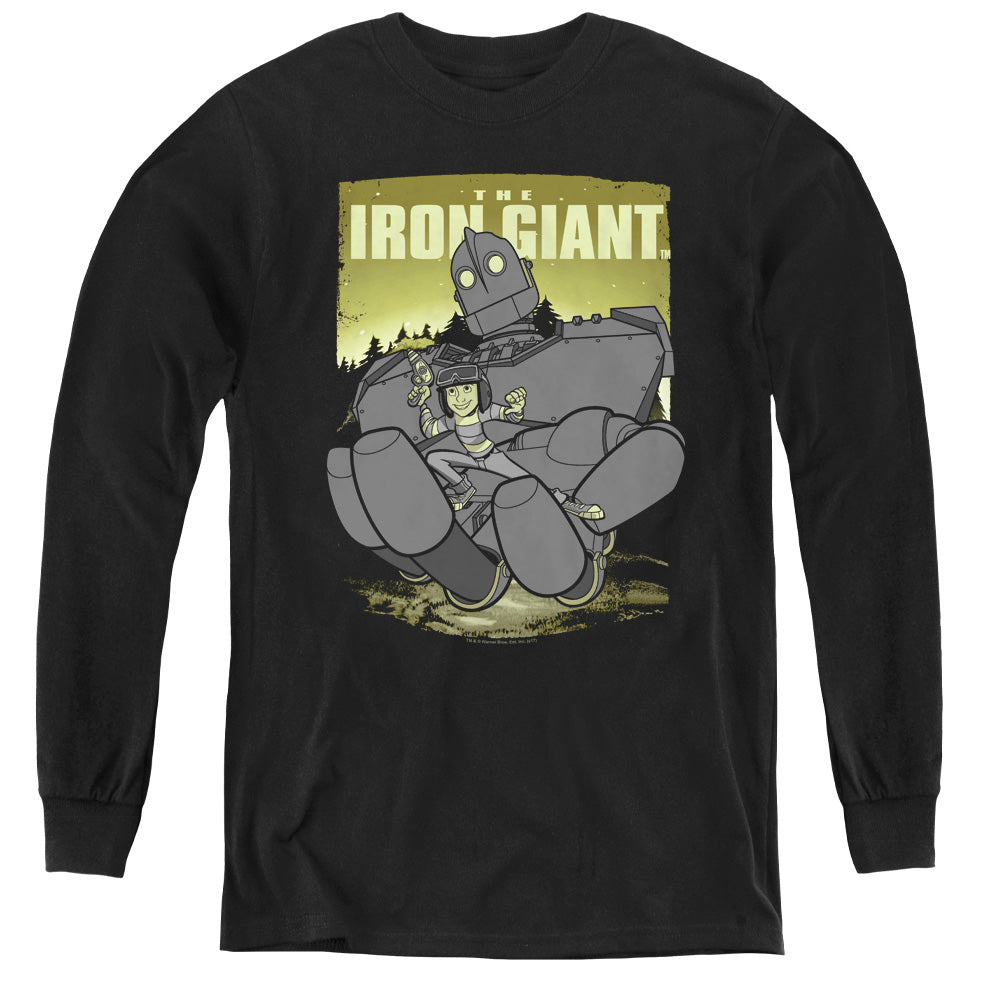 AN OFFCIALLY LICENSED IRON GIANT HELPING HAND YOUTH LONG SLEEVE T-SHIRT BLACK
