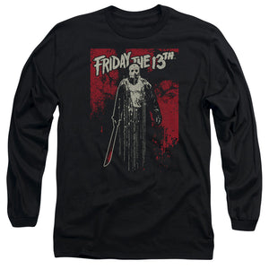 AN OFFCIALLY LICENSED FRIDAY THE 13TH DRIP MEN'S LONG SLEEVE T-SHIRT BLACK