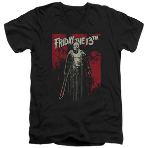 AN OFFCIALLY LICENSED FRIDAY THE 13TH DRIP MEN'S V-NECK T-SHIRT BLACK