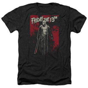 AN OFFCIALLY LICENSED FRIDAY THE 13TH DRIP MEN'S HEATHER T-SHIRT CHARCOAL