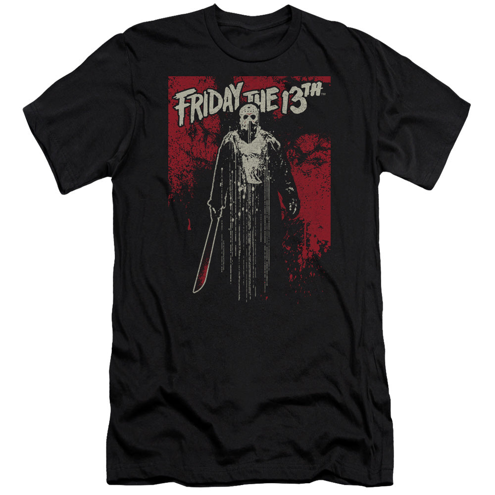 AN OFFCIALLY LICENSED FRIDAY THE 13TH DRIP MEN'S PREMIUM SLIM FIT T-SHIRT BLACK