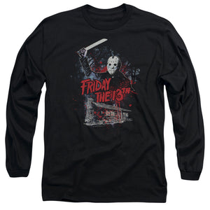 AN OFFCIALLY LICENSED FRIDAY THE 13TH CABIN MEN'S LONG SLEEVE T-SHIRT BLACK