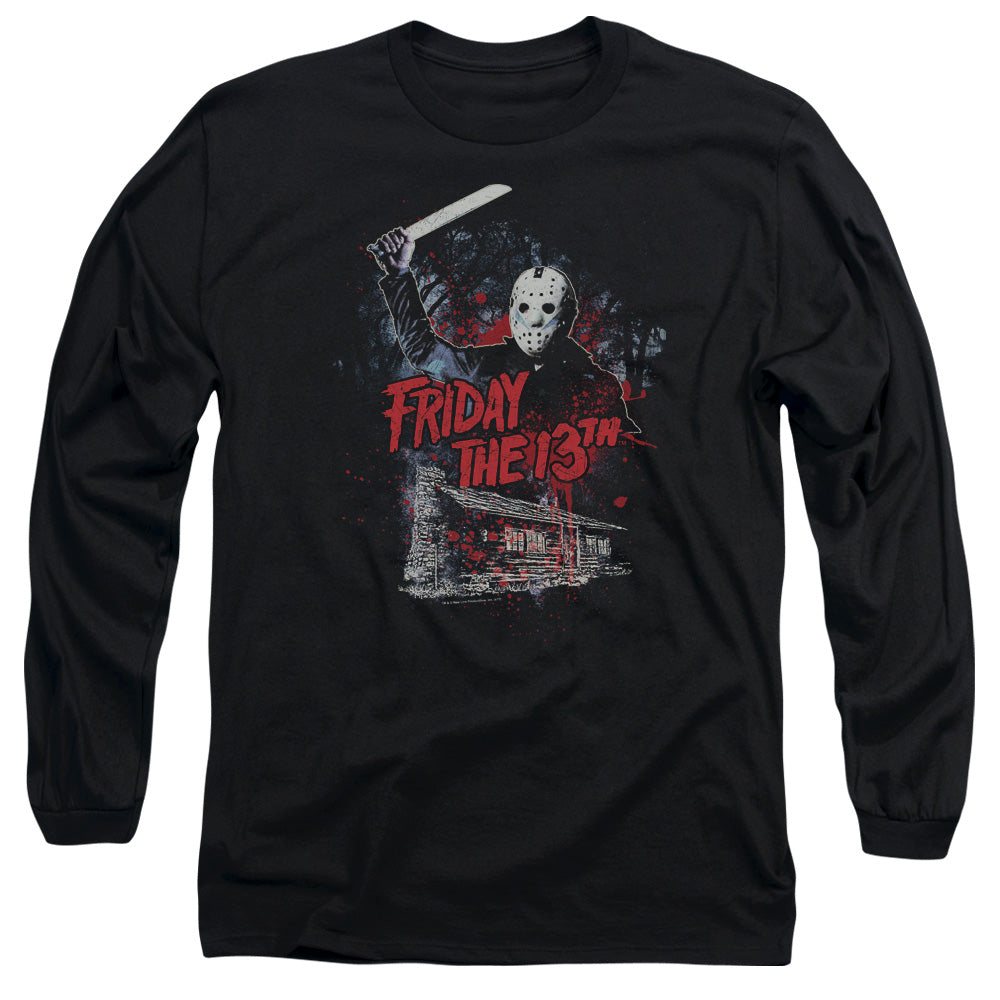 AN OFFCIALLY LICENSED FRIDAY THE 13TH CABIN MEN'S LONG SLEEVE T-SHIRT BLACK