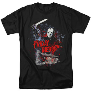 AN OFFCIALLY LICENSED FRIDAY THE 13TH CABIN MEN'S REGULAR FIT T-SHIRT BLACK