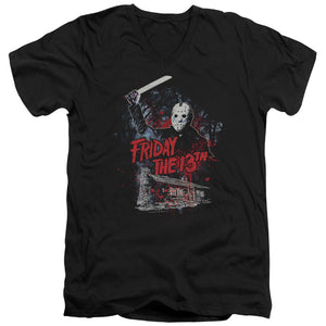 AN OFFCIALLY LICENSED FRIDAY THE 13TH CABIN MEN'S V-NECK T-SHIRT BLACK