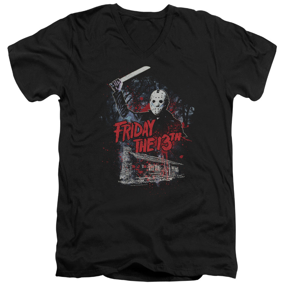 AN OFFCIALLY LICENSED FRIDAY THE 13TH CABIN MEN'S V-NECK T-SHIRT BLACK