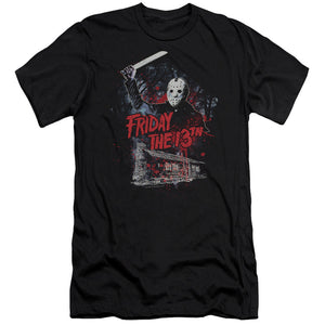 AN OFFCIALLY LICENSED FRIDAY THE 13TH CABIN MEN'S PREMIUM SLIM FIT T-SHIRT BLACK