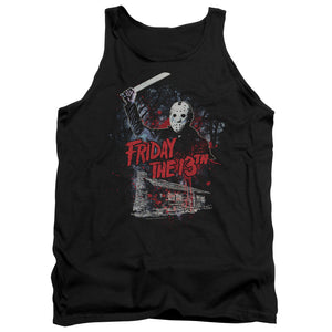 AN OFFCIALLY LICENSED FRIDAY THE 13TH CABIN ADULT UNISEX TANK TOP BLACK