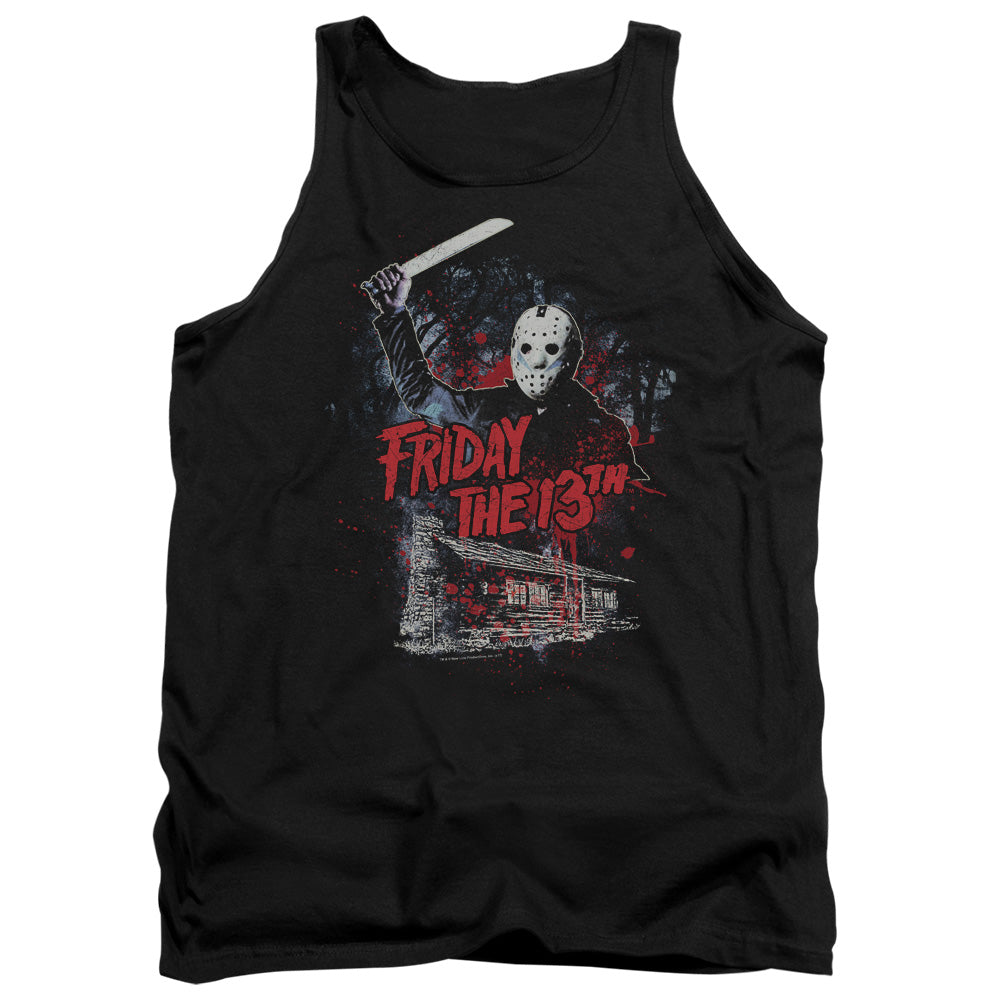 AN OFFCIALLY LICENSED FRIDAY THE 13TH CABIN ADULT UNISEX TANK TOP BLACK