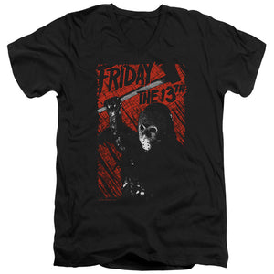 AN OFFCIALLY LICENSED FRIDAY THE 13TH JASON LIVES MEN'S V-NECK T-SHIRT BLACK