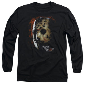 AN OFFCIALLY LICENSED FRIDAY THE 13TH MASK OF DEATH MEN'S LONG SLEEVE T-SHIRT BLACK
