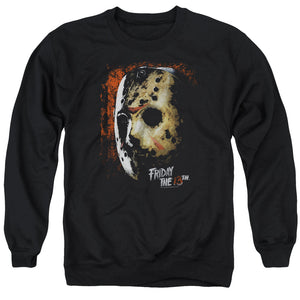 AN OFFCIALLY LICENSED FRIDAY THE 13TH MASK OF DEATH ADULT UNISEX CREWNECK SWEATSHIRT BLACK