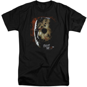 AN OFFCIALLY LICENSED FRIDAY THE 13TH MASK OF DEATH MEN'S TALL FIT T-SHIRT BLACK