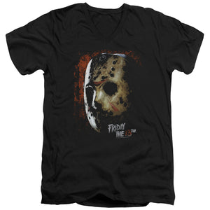 AN OFFCIALLY LICENSED FRIDAY THE 13TH MASK OF DEATH MEN'S V-NECK T-SHIRT BLACK