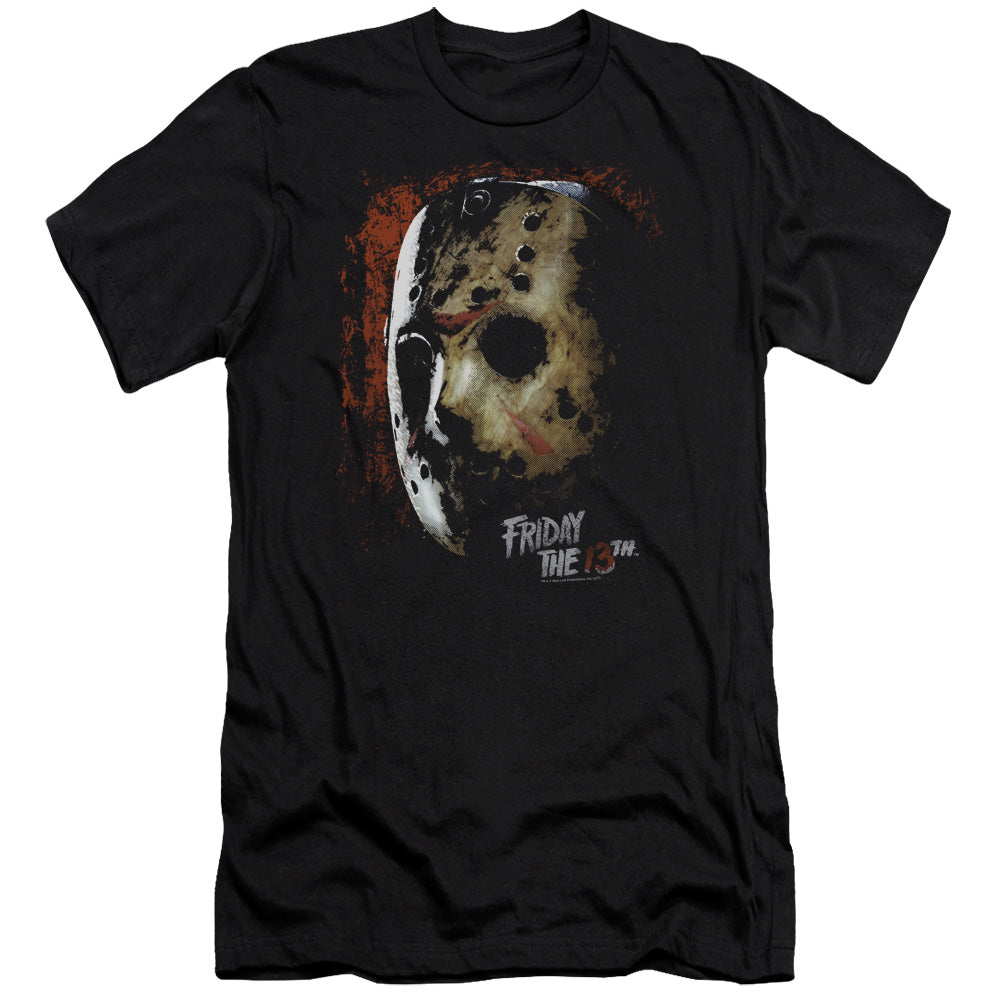 AN OFFCIALLY LICENSED FRIDAY THE 13TH MASK OF DEATH MEN'S PREMIUM SLIM FIT T-SHIRT BLACK