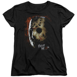 AN OFFCIALLY LICENSED FRIDAY THE 13TH MASK OF DEATH WOMEN'S REGULAR FIT T-SHIRT BLACK