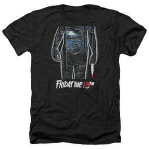 AN OFFCIALLY LICENSED FRIDAY THE 13TH 13TH POSTER MEN'S HEATHER T-SHIRT CHARCOAL
