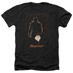AN OFFCIALLY LICENSED FRIDAY THE 13TH PART 3 POSTER MEN'S HEATHER T-SHIRT CHARCOAL