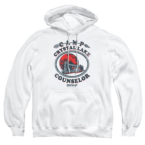 AN OFFCIALLY LICENSED FRIDAY THE 13TH CAMP COUNSELOR ADULT UNISEX PULLOVER HOODIE WHITE