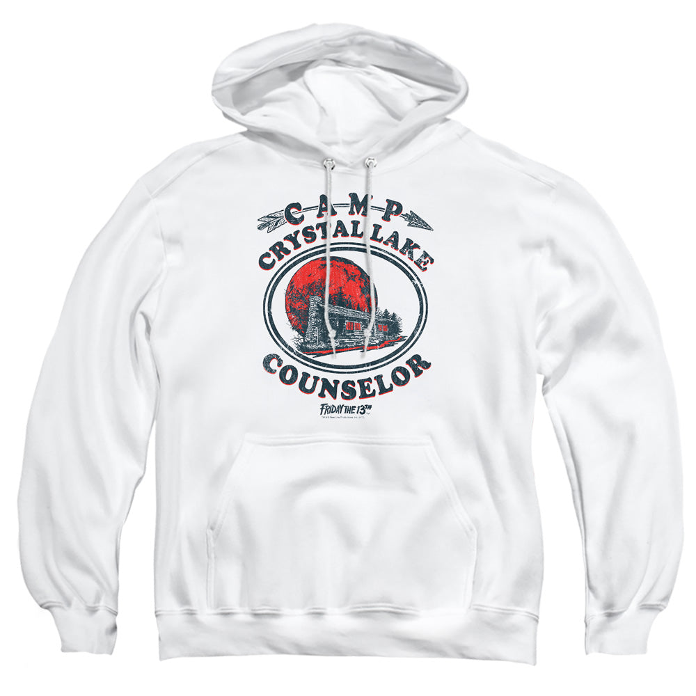 AN OFFCIALLY LICENSED FRIDAY THE 13TH CAMP COUNSELOR ADULT UNISEX PULLOVER HOODIE WHITE