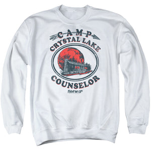 AN OFFCIALLY LICENSED FRIDAY THE 13TH CAMP COUNSELOR ADULT UNISEX CREWNECK SWEATSHIRT WHITE