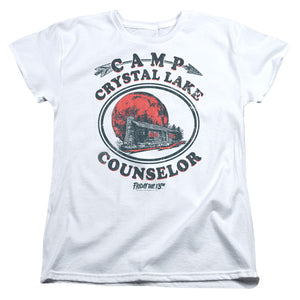 AN OFFCIALLY LICENSED FRIDAY THE 13TH CAMP COUNSELOR WOMEN'S REGULAR FIT T-SHIRT WHITE