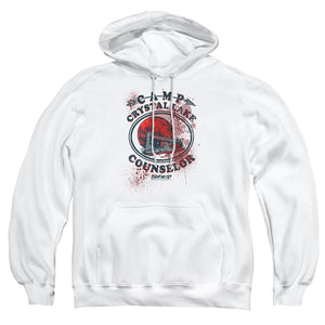 AN OFFCIALLY LICENSED FRIDAY THE 13TH CAMP COUNSELOR VICTIM ADULT UNISEX PULLOVER HOODIE WHITE