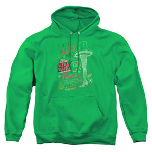 AN OFFCIALLY LICENSED A CHRISTMAS STORY ITS A MAJOR PRIZE ADULT UNISEX PULLOVER HOODIE KELLY GREEN