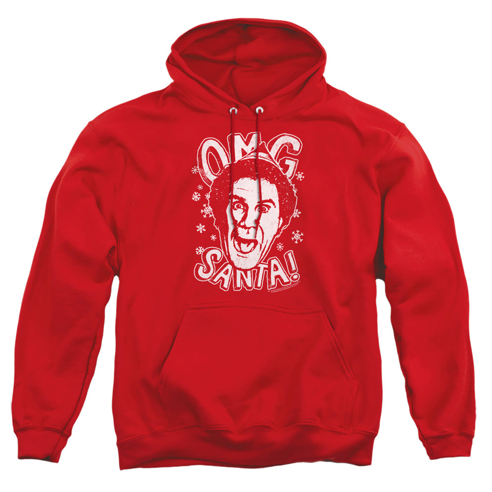 AN OFFCIALLY LICENSED ELF OMG SANTA ADULT UNISEX PULLOVER HOODIE RED