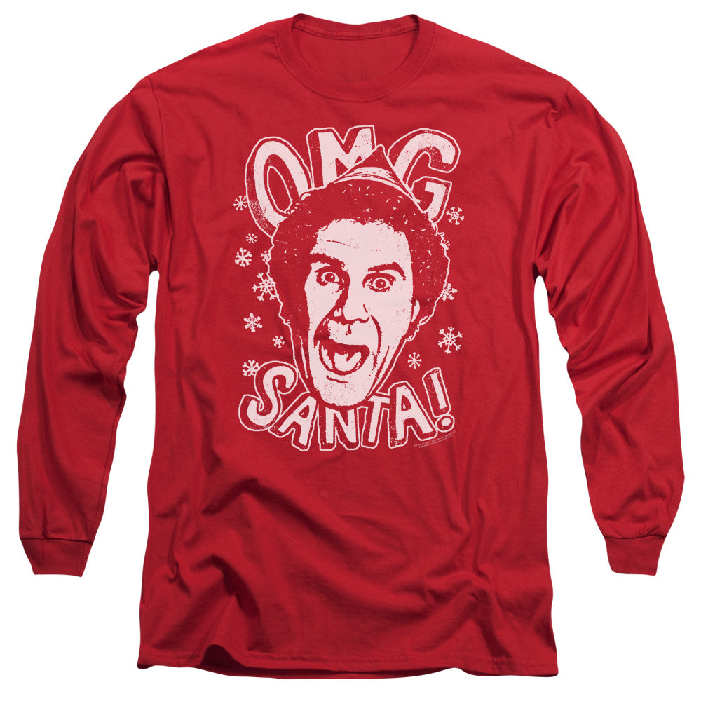 AN OFFCIALLY LICENSED ELF OMG SANTA MEN'S LONG SLEEVE T-SHIRT RED