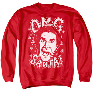 AN OFFCIALLY LICENSED ELF OMG SANTA ADULT UNISEX CREWNECK SWEATSHIRT RED