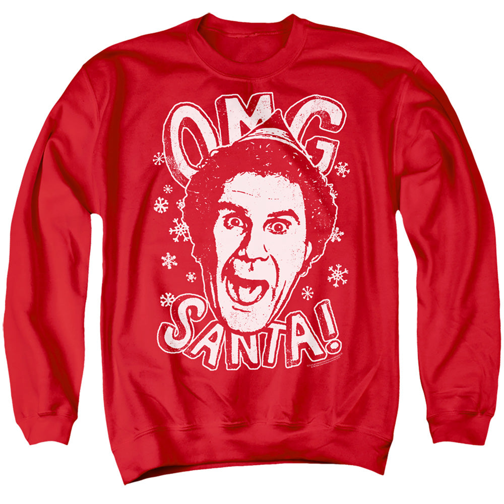 AN OFFCIALLY LICENSED ELF OMG SANTA ADULT UNISEX CREWNECK SWEATSHIRT RED