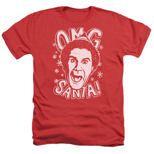 AN OFFCIALLY LICENSED ELF OMG SANTA MEN'S HEATHER T-SHIRT RED
