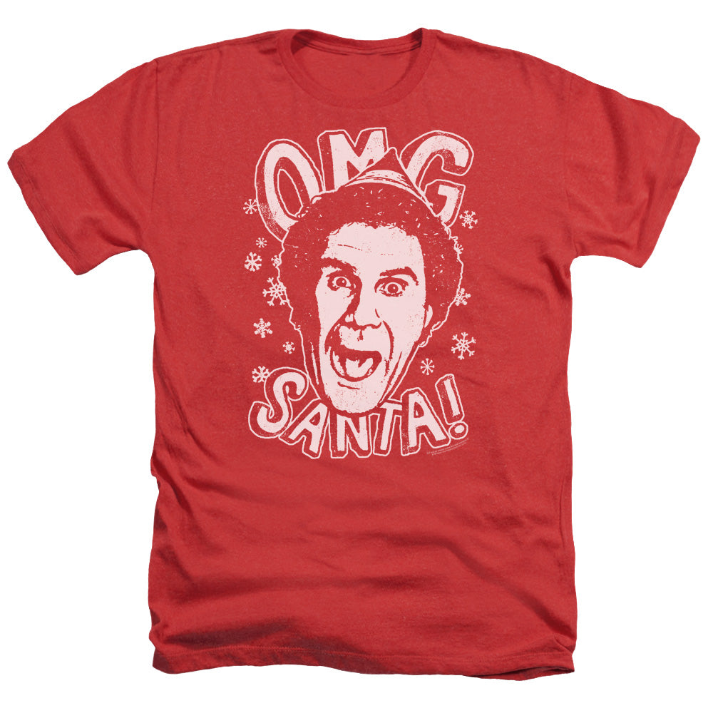 AN OFFCIALLY LICENSED ELF OMG SANTA MEN'S HEATHER T-SHIRT RED