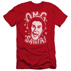 AN OFFCIALLY LICENSED ELF OMG SANTA MEN'S PREMIUM SLIM FIT T-SHIRT RED