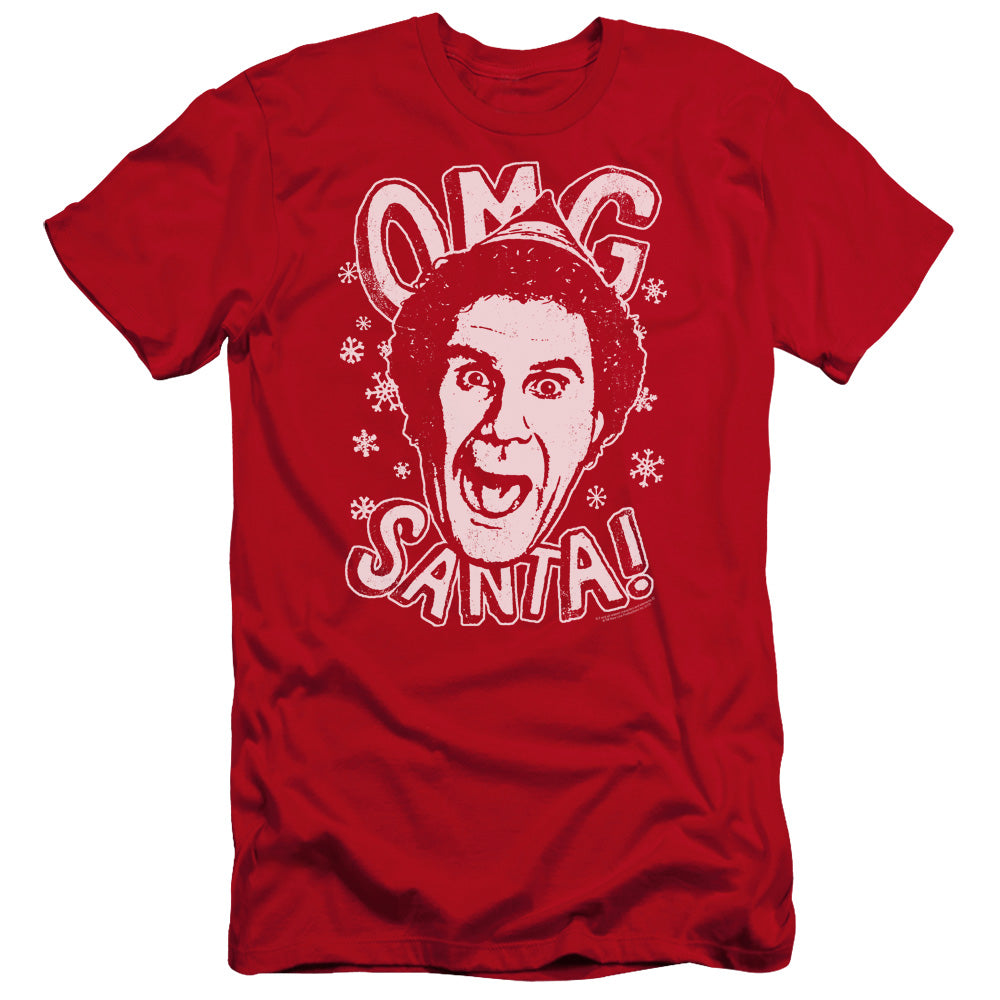 AN OFFCIALLY LICENSED ELF OMG SANTA MEN'S PREMIUM SLIM FIT T-SHIRT RED