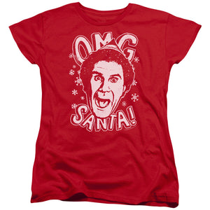 AN OFFCIALLY LICENSED ELF OMG SANTA WOMEN'S REGULAR FIT T-SHIRT RED