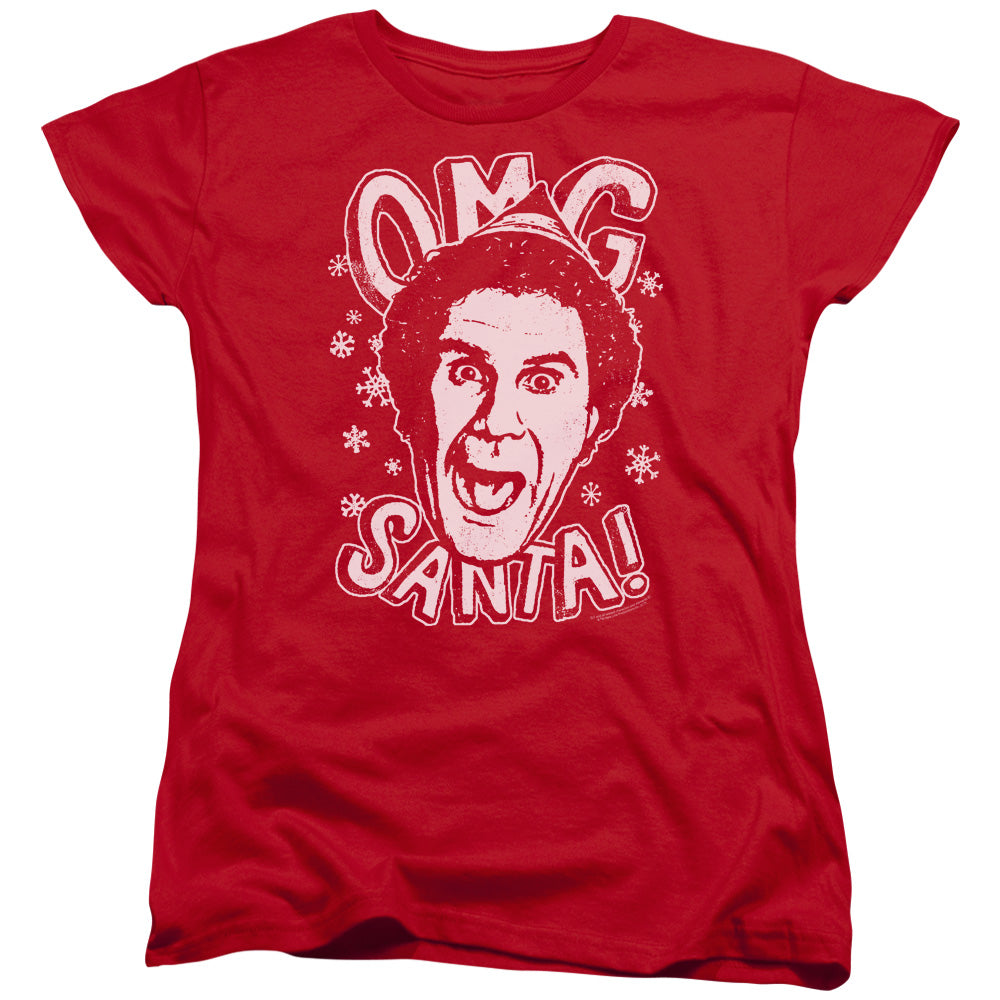 AN OFFCIALLY LICENSED ELF OMG SANTA WOMEN'S REGULAR FIT T-SHIRT RED