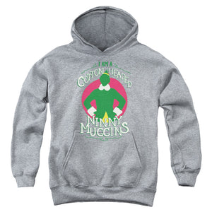 AN OFFCIALLY LICENSED ELF COTTON HEADED YOUTH HOODIE ATHLETIC HEATHER