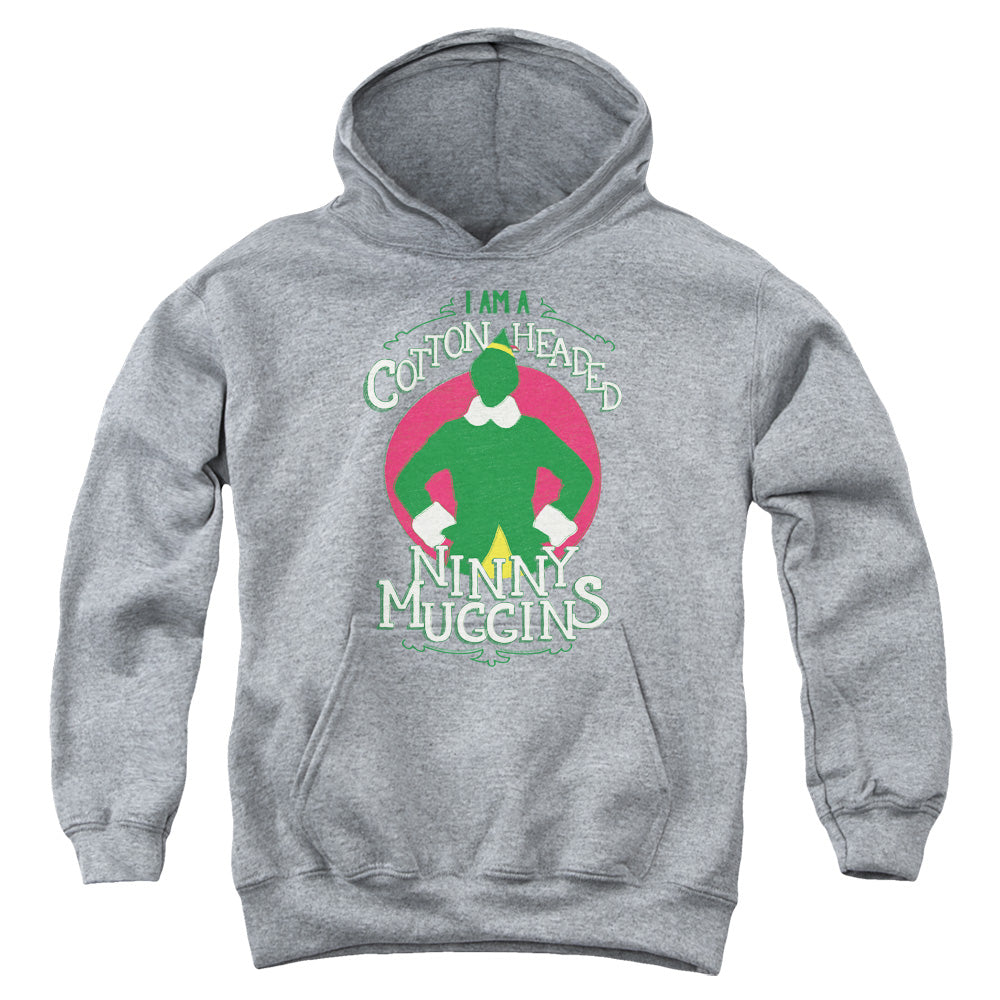 AN OFFCIALLY LICENSED ELF COTTON HEADED YOUTH HOODIE ATHLETIC HEATHER