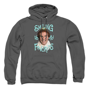 AN OFFCIALLY LICENSED ELF SMILING ADULT UNISEX PULLOVER HOODIE CHARCOAL