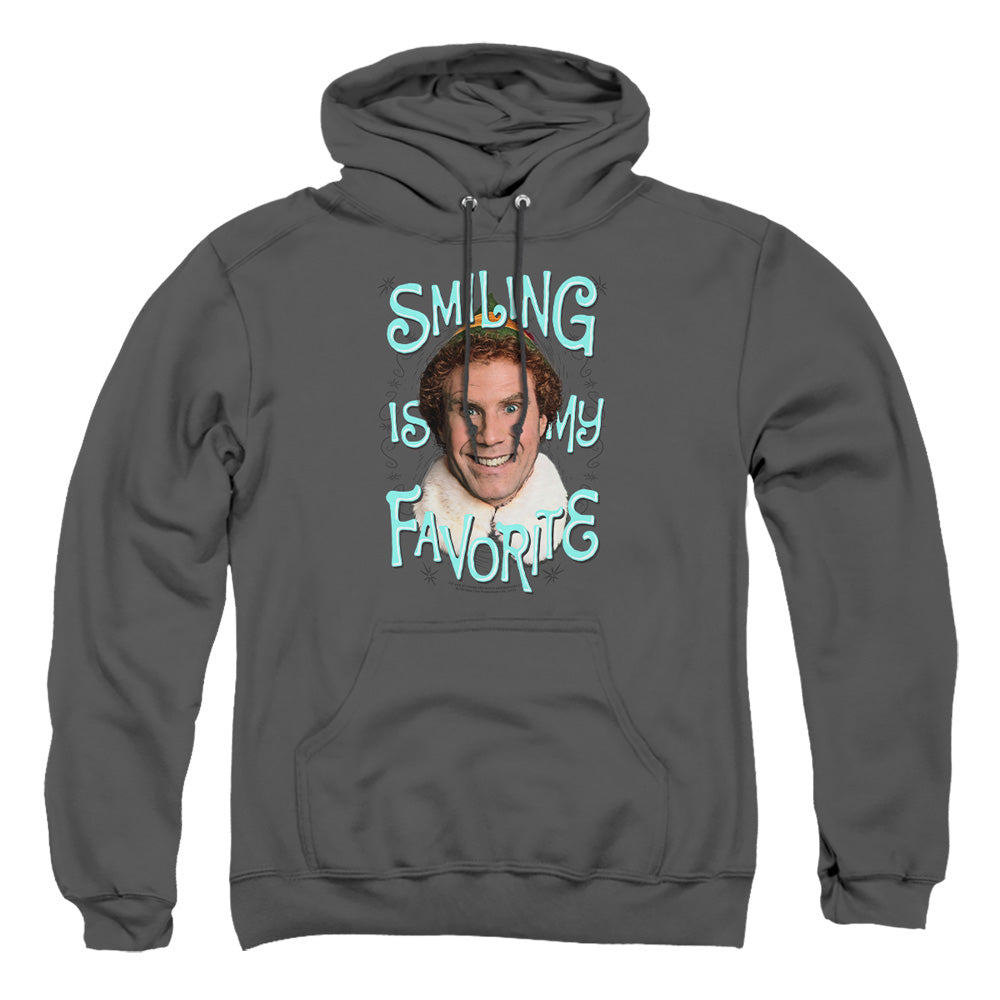 AN OFFCIALLY LICENSED ELF SMILING ADULT UNISEX PULLOVER HOODIE CHARCOAL