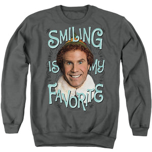 AN OFFCIALLY LICENSED ELF SMILING ADULT UNISEX CREWNECK SWEATSHIRT CHARCOAL