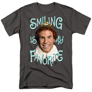 AN OFFCIALLY LICENSED ELF SMILING MEN'S REGULAR FIT T-SHIRT CHARCOAL